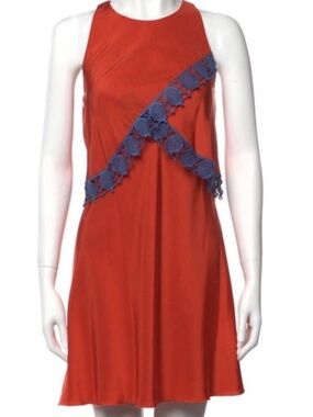 Tory Burch Rust Mini Dress with Navy Lace Diagonal Trim